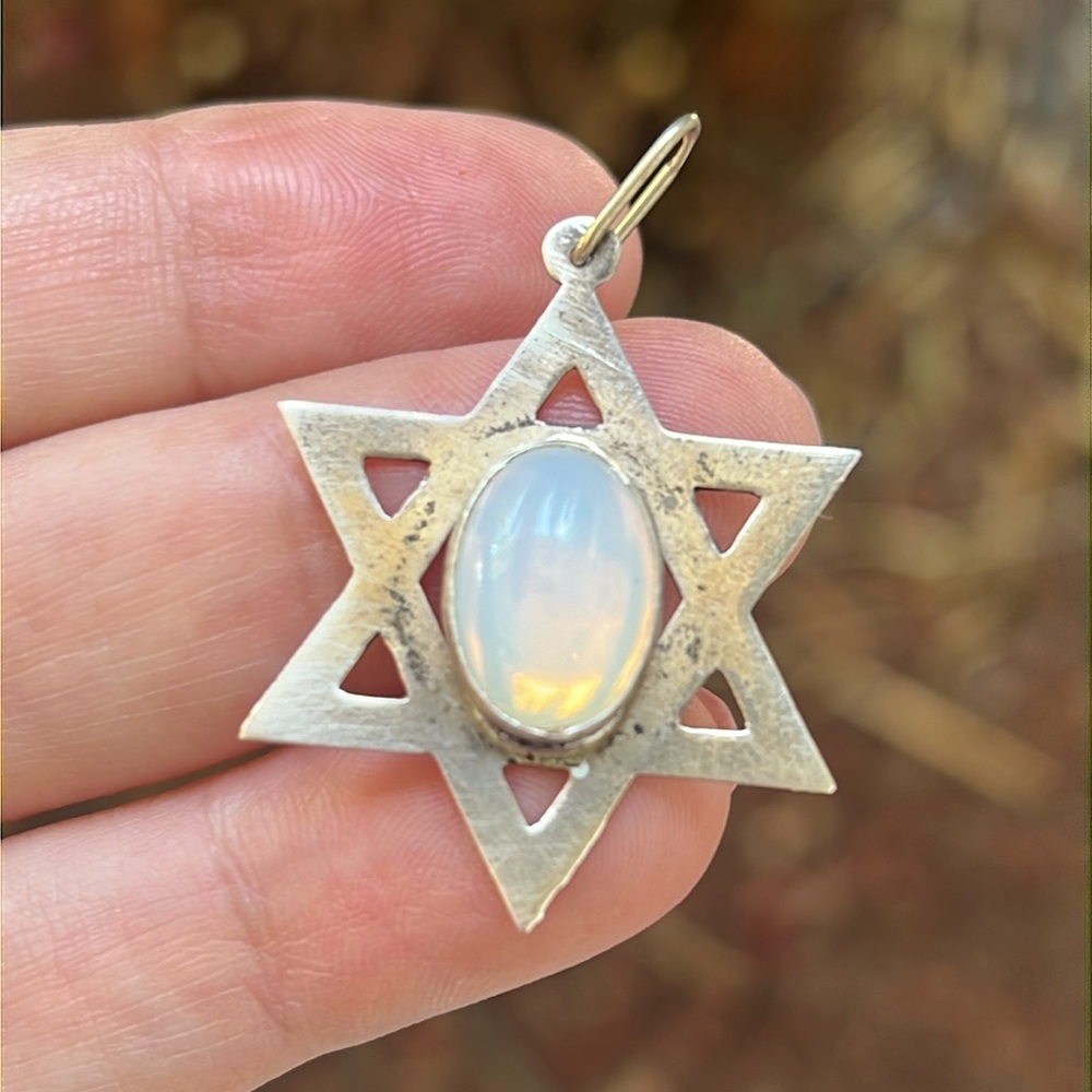 Vintage Moon Stone Star of David Silver Pendant